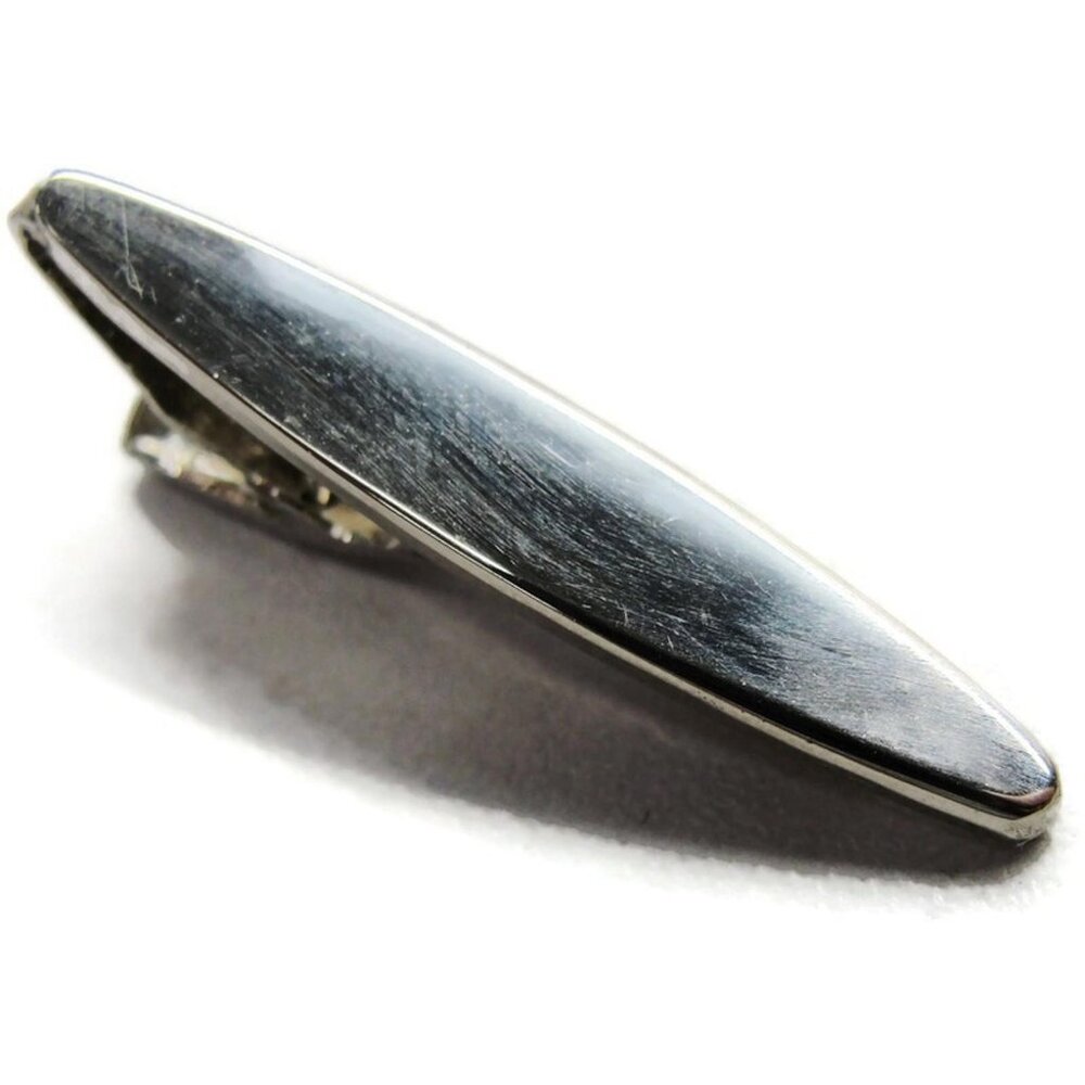 Plain Polished Oval Silver Tone Vintage Tie Clasp Tux Suit
